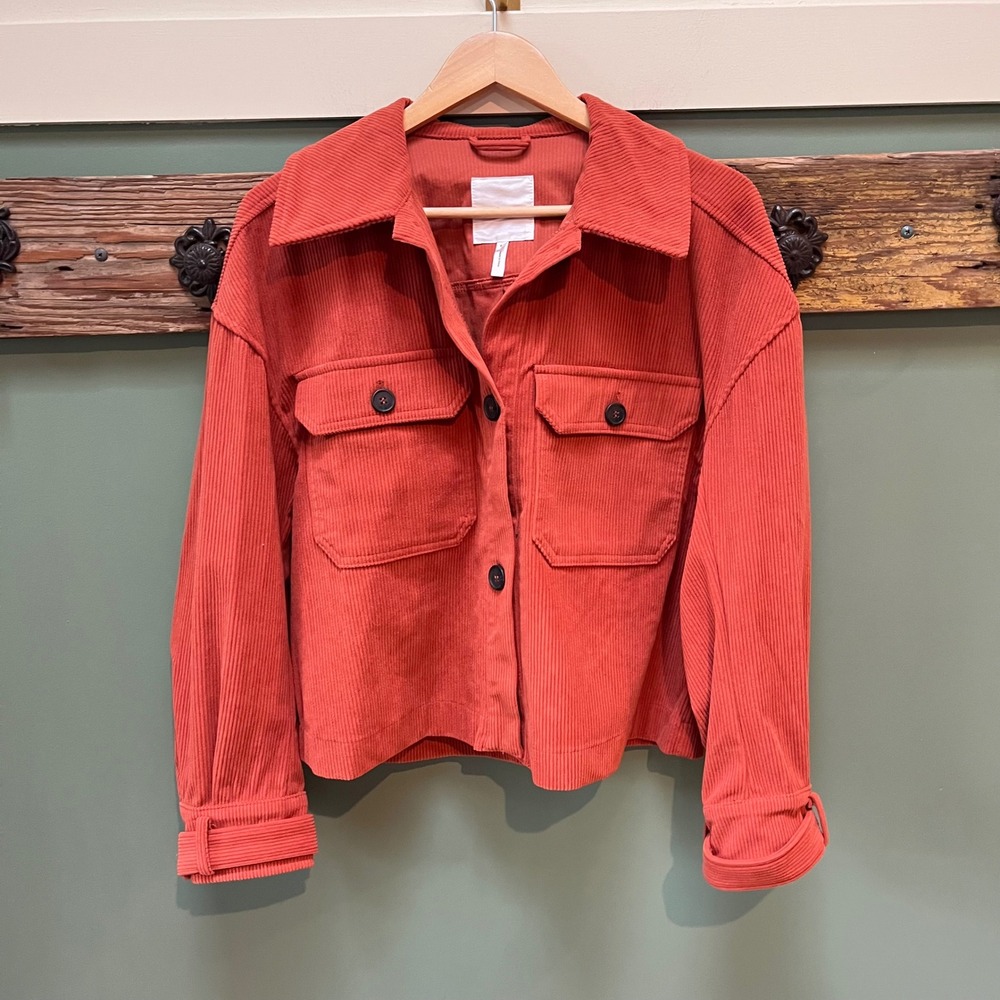 Avec Les Filles Womens Burnt Orange Corduroy Shacket Shirt Jacket Size M 81413